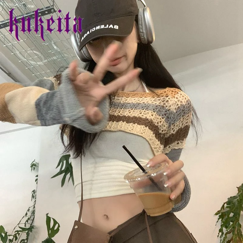 

Женский свитер с длинным рукавом KUKEITA Y2K, короткие Джемперы в эстетике