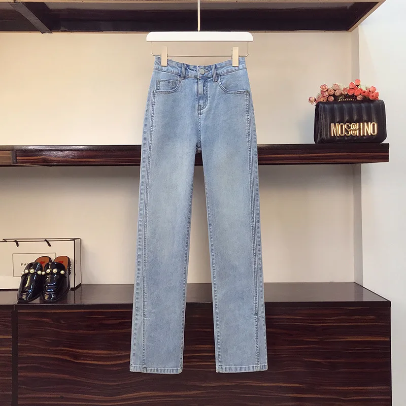 

Новинка 2022, узкие женские джинсы с высокой талией и широкими штанинами, модные джинсы с прямыми штанинами, женские повседневные брюки