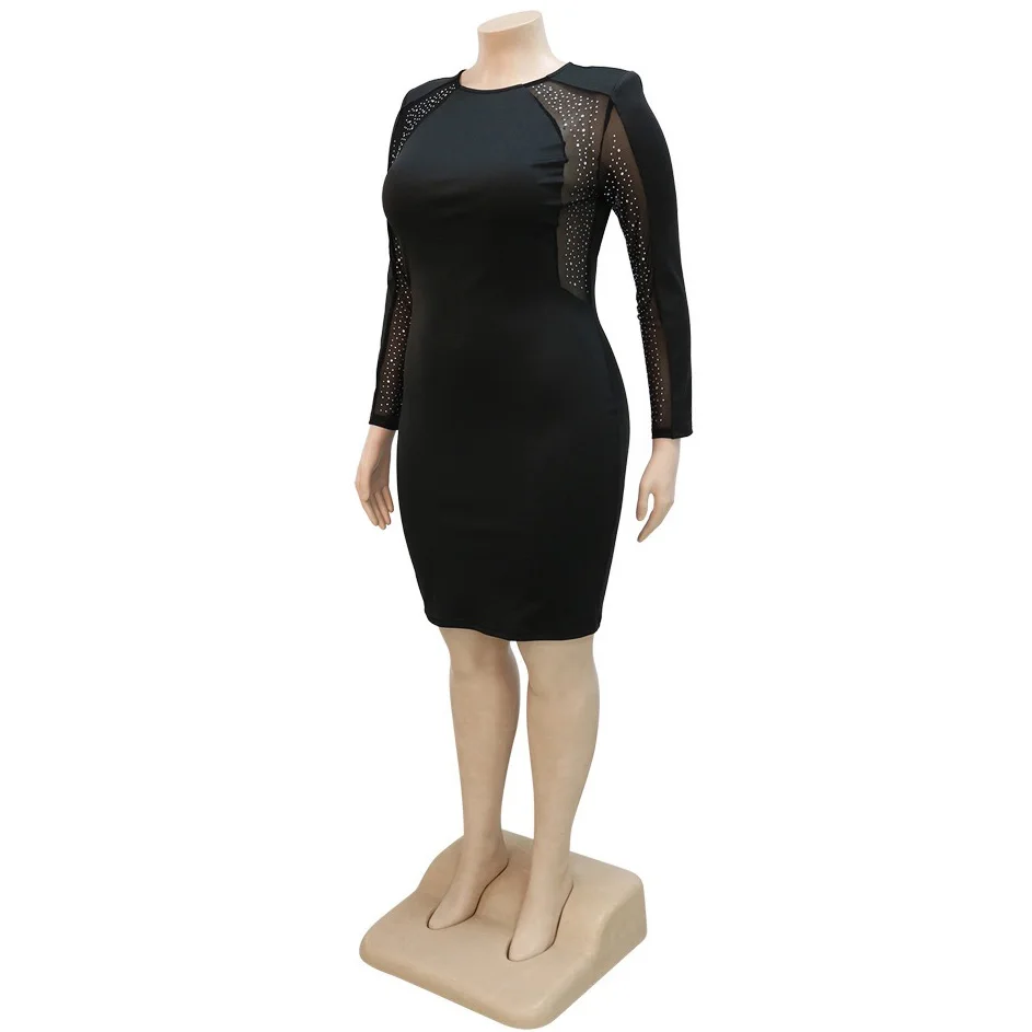 4XL 5XL Plus Size Dresses for Women Full Sleeve Round Neck Sheath Knee Length Large Evening Night Party Vestidos Mujer Dress Big