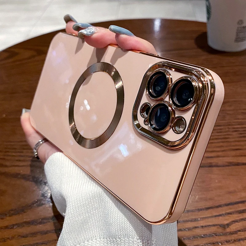 

Luxury 6D Plating Magnetic Wireless Charging Case for iPhone 13 11 12 Pro Max Lens Protector For Magsafe Silicone Phone Cover
