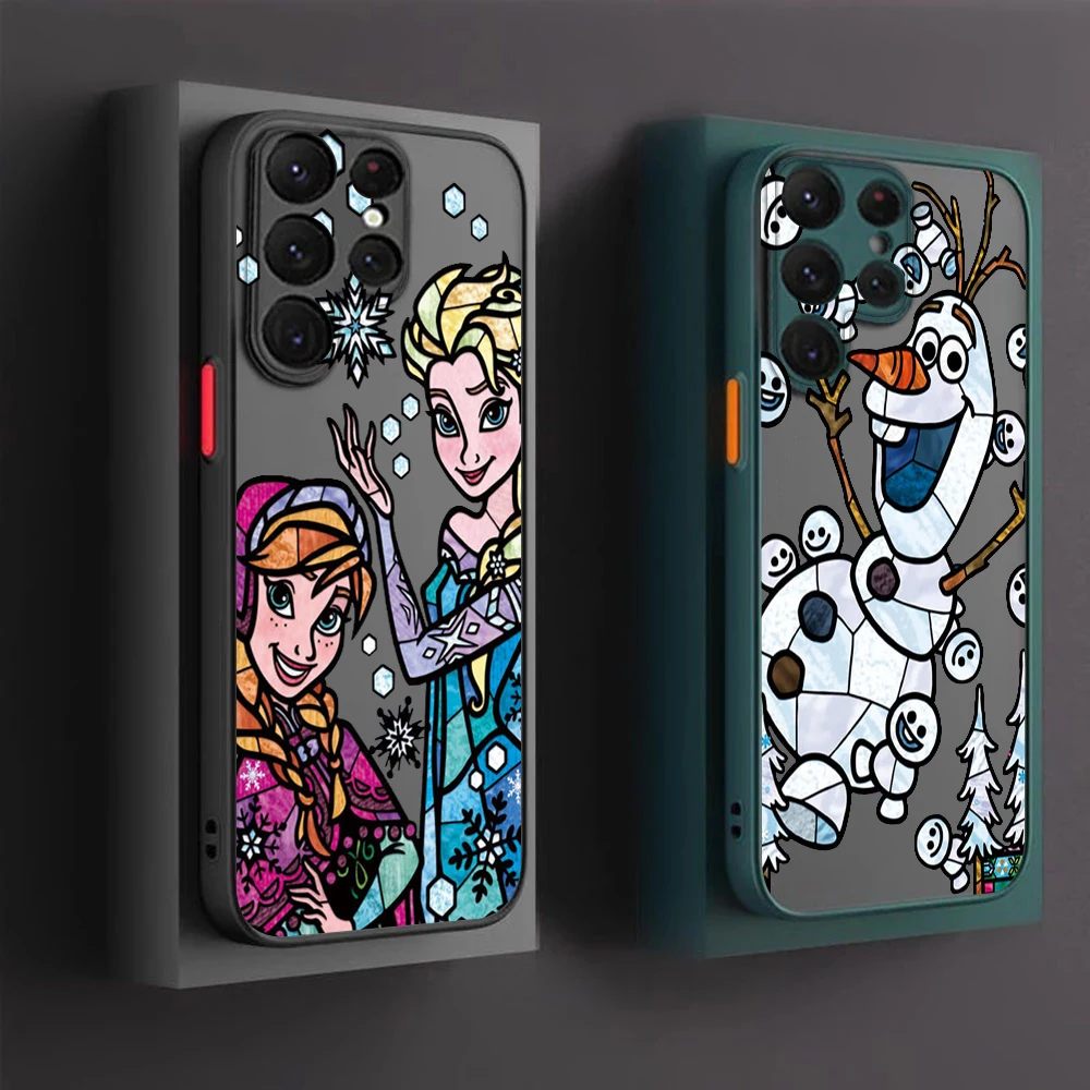 

Frozen Anna Elsa Princess Cover For Samsung S23 S22 S21 Ultra S20 FE S10E Lite Plus Frosted Translucent Matte Phone Case