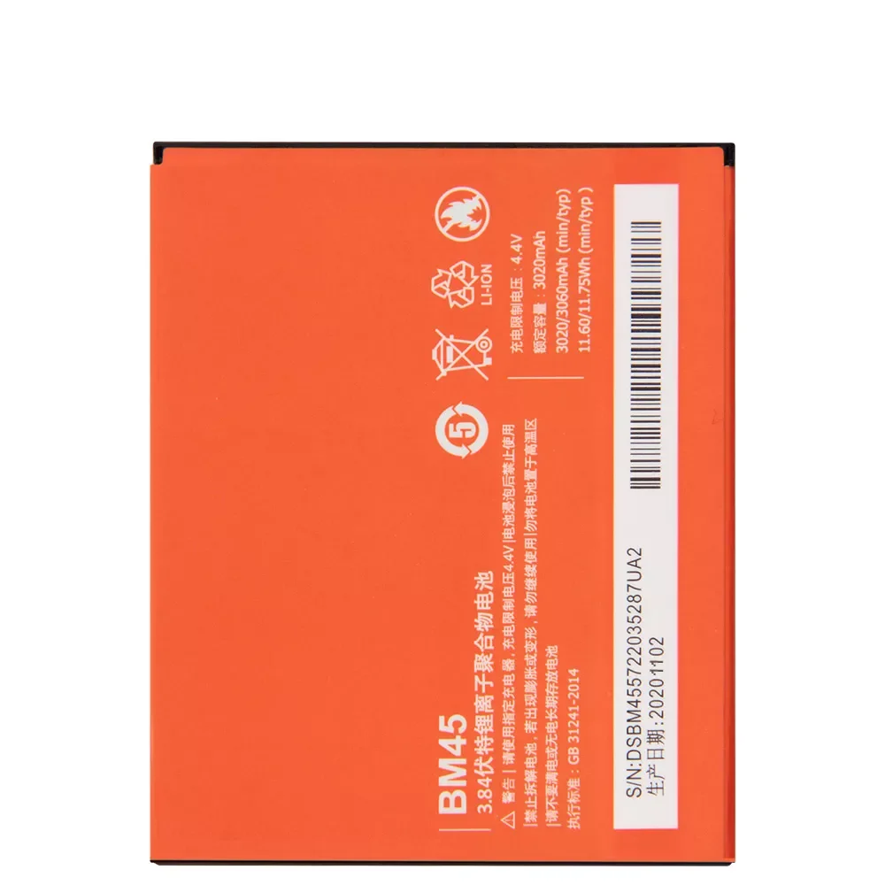 

Replacement Battery For Xiaomi Mi Redmi Note 2 redmi nota2 Redrice Note2 BM45 Rechargeable Phone Battery 3060mAh