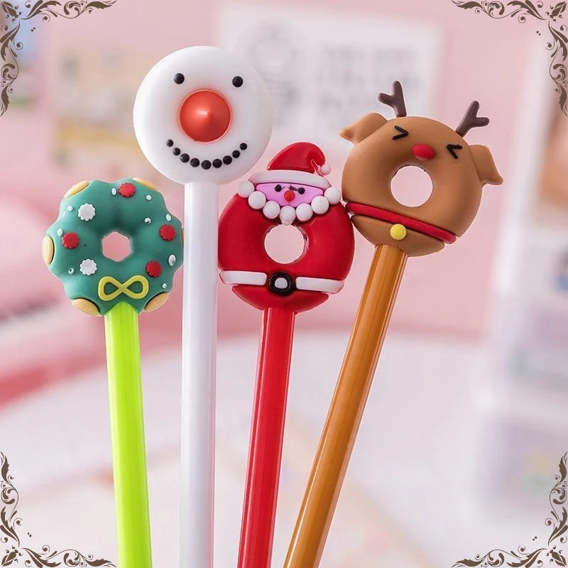 Оптовая продажа, рождественские подарки для студентов, маленькие подарки и призы, пончики, рождественские креативные милые Мультяшные нейтральные ручки, канцелярские принадлежности