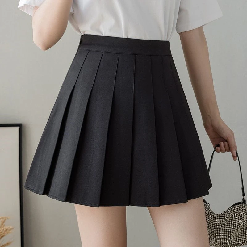 Юбка женская плиссированная с завышенной талией, повседневная Милая трапециевидная мини-юбка в японском стиле Харадзюку, черная белая, в стиле преппи, Y2k, на лето