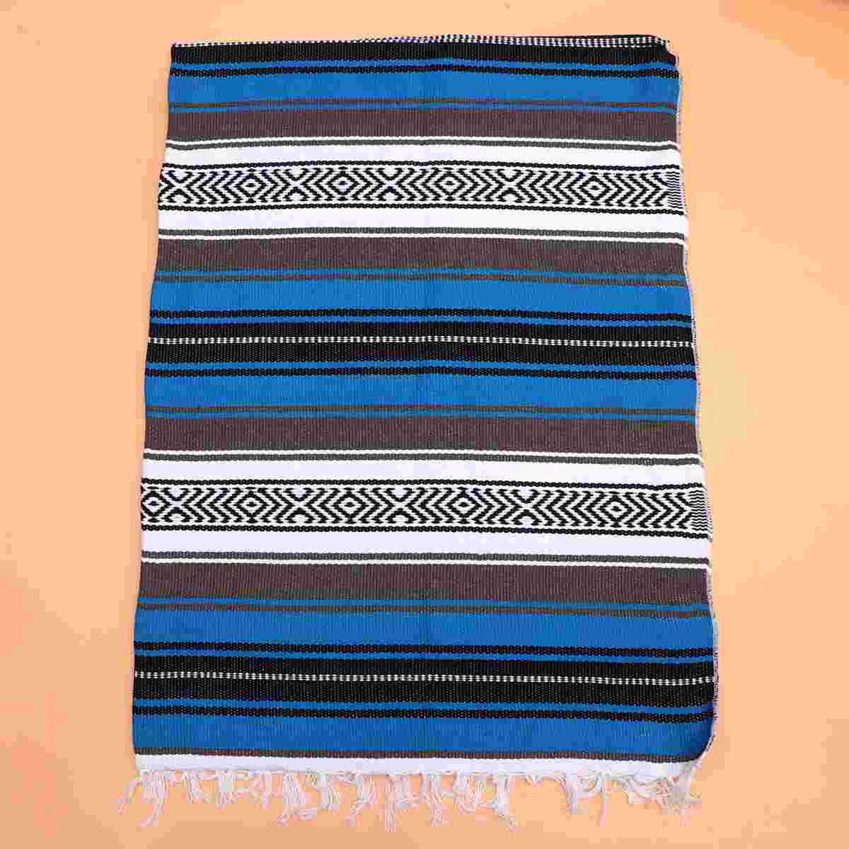

Mexican Falsa Blanket Colorful Yoga Blanket Mat Woven 130x180cm Serape for Sofa Bedroom Car Picnic Summer Beach Blue