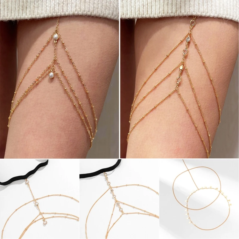 Multi Layer Tassel Thigh Chain Anti-slip Belt Chain Harness Summer Beach Nightclub Leg Accessories for Women and Girls 5 Multi Layer Tassel Thigh Chain Anti-slip Belt Chain Harness Summer Beach Nightclub Leg Accessories for Women and Girls 5