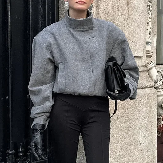 Женская одежда 2024 осень и зима новое короткое свободное шерстяное пальто с