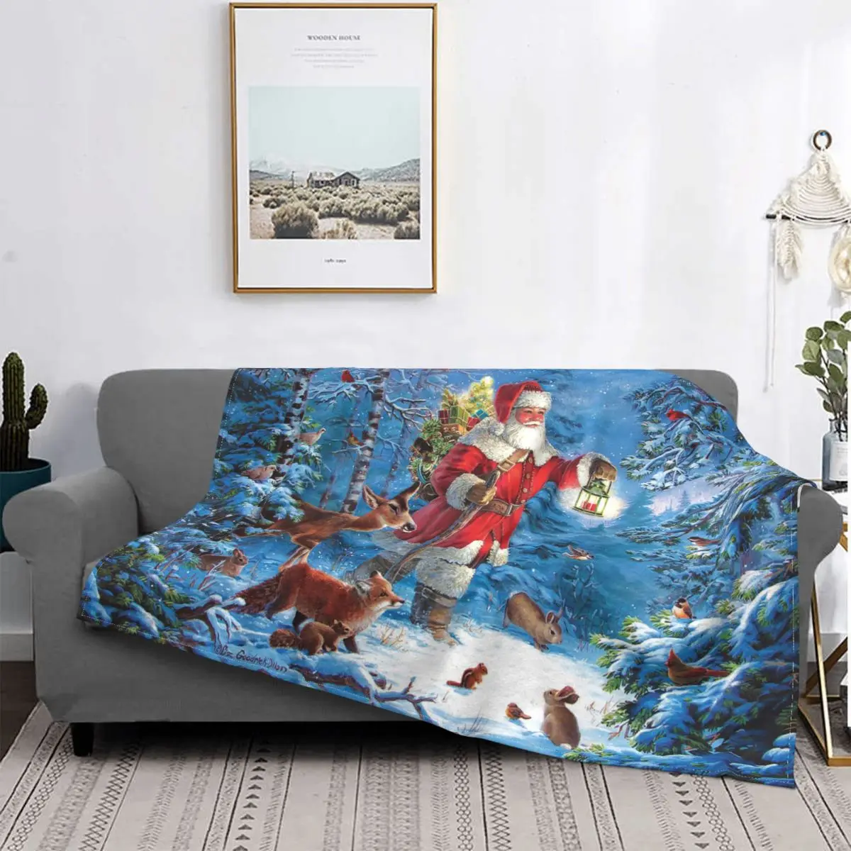 

Merry Christmas Blankets Coral Fleece Plush Santa Deer New Year Lightweight Throw Blanket for Outdoor Travel Bed Rug