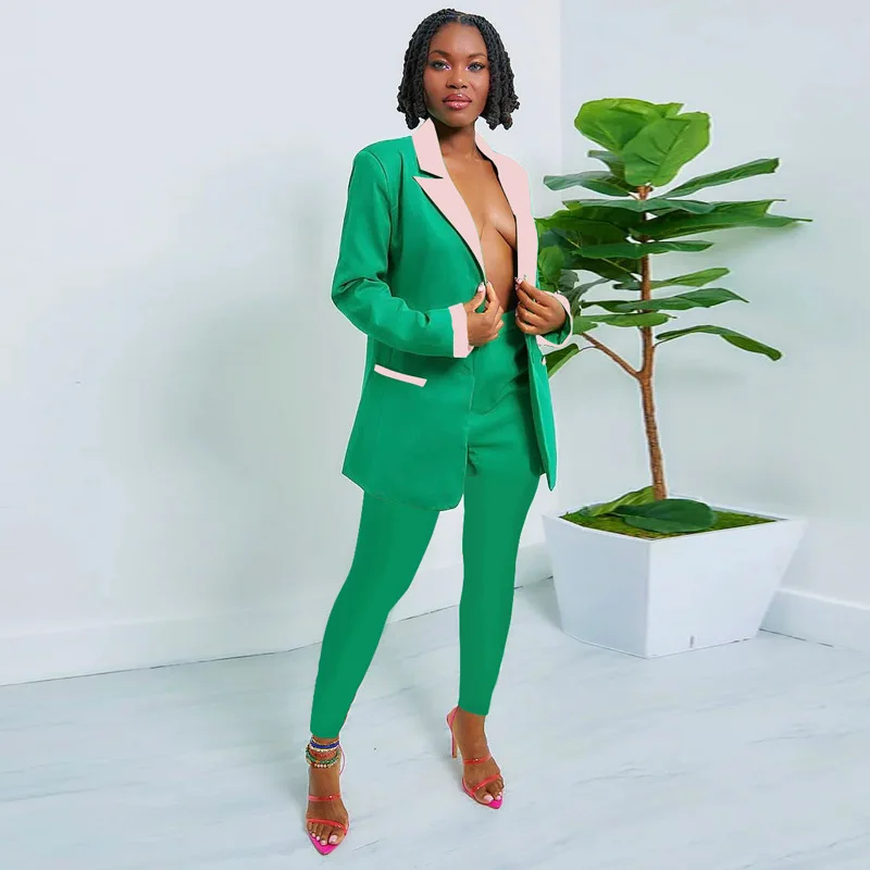 

Women Vintage Patchwork Single Breasted Blazer Suit and Pants Two 2 Piece Set Female Fashion Chic Outfits Autumn Winter