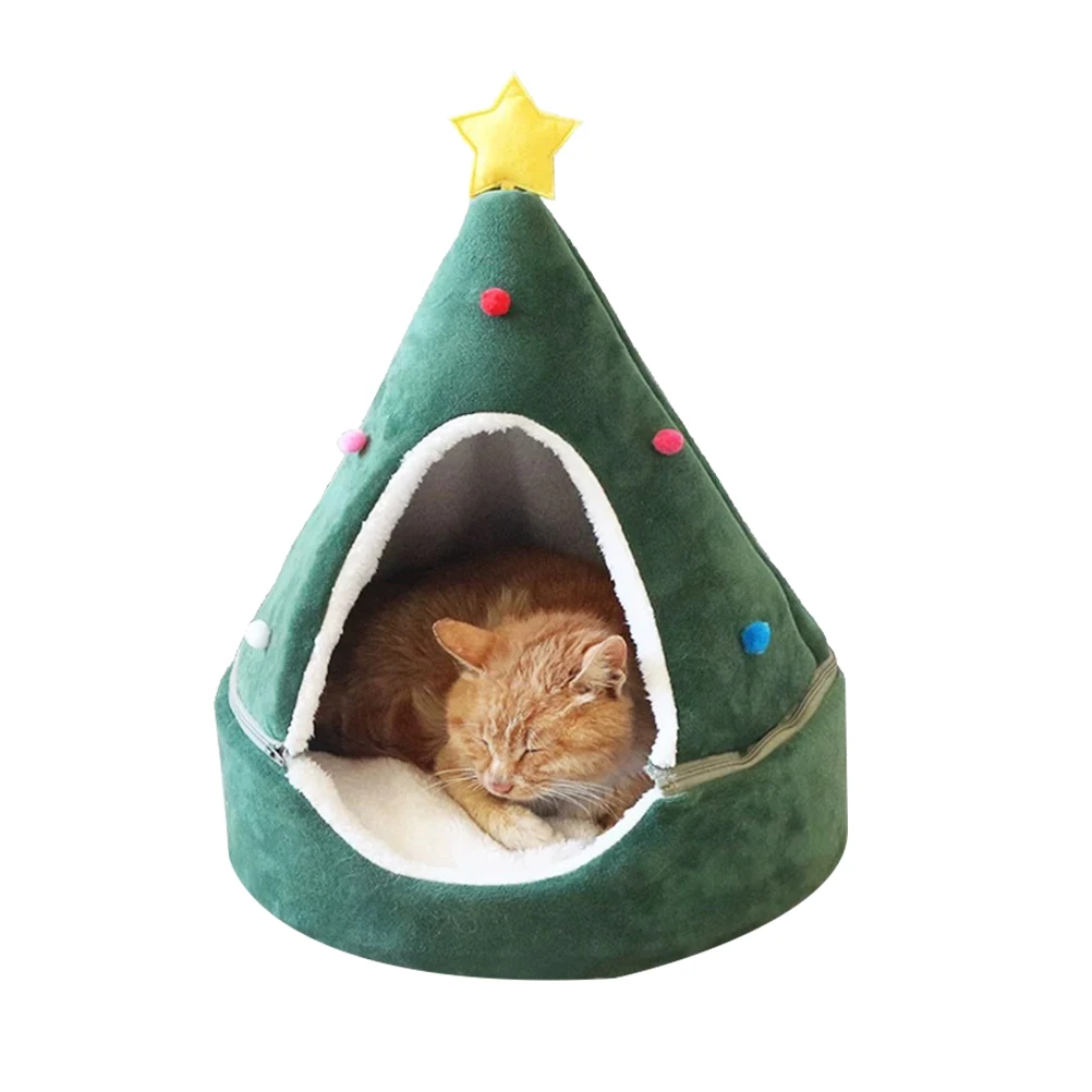

Christmas Cat Bed Dog Tent House Mat Pet Self-Warming 2 In 1 Cave Cute Sofa For Small Dog Kitten Hut Hideout Pets Supplies