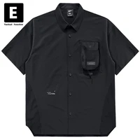 black cargo shirt men hip hop streetwear summer short sleeve shirts fashion pocket design shirts techwear male summer tops