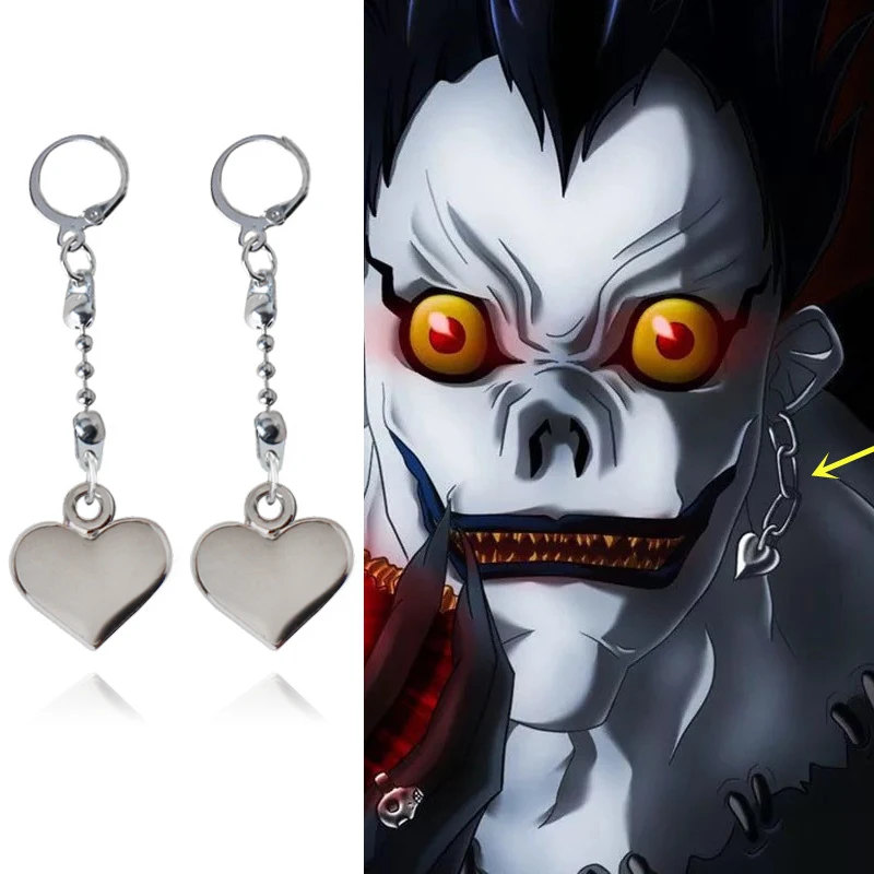 

A Pair Death Note Ryuuku Drop Earrings for Men Women Heart Earring Circle Ear Clips Stainless Steel Earring Anime Cosplay Gifts