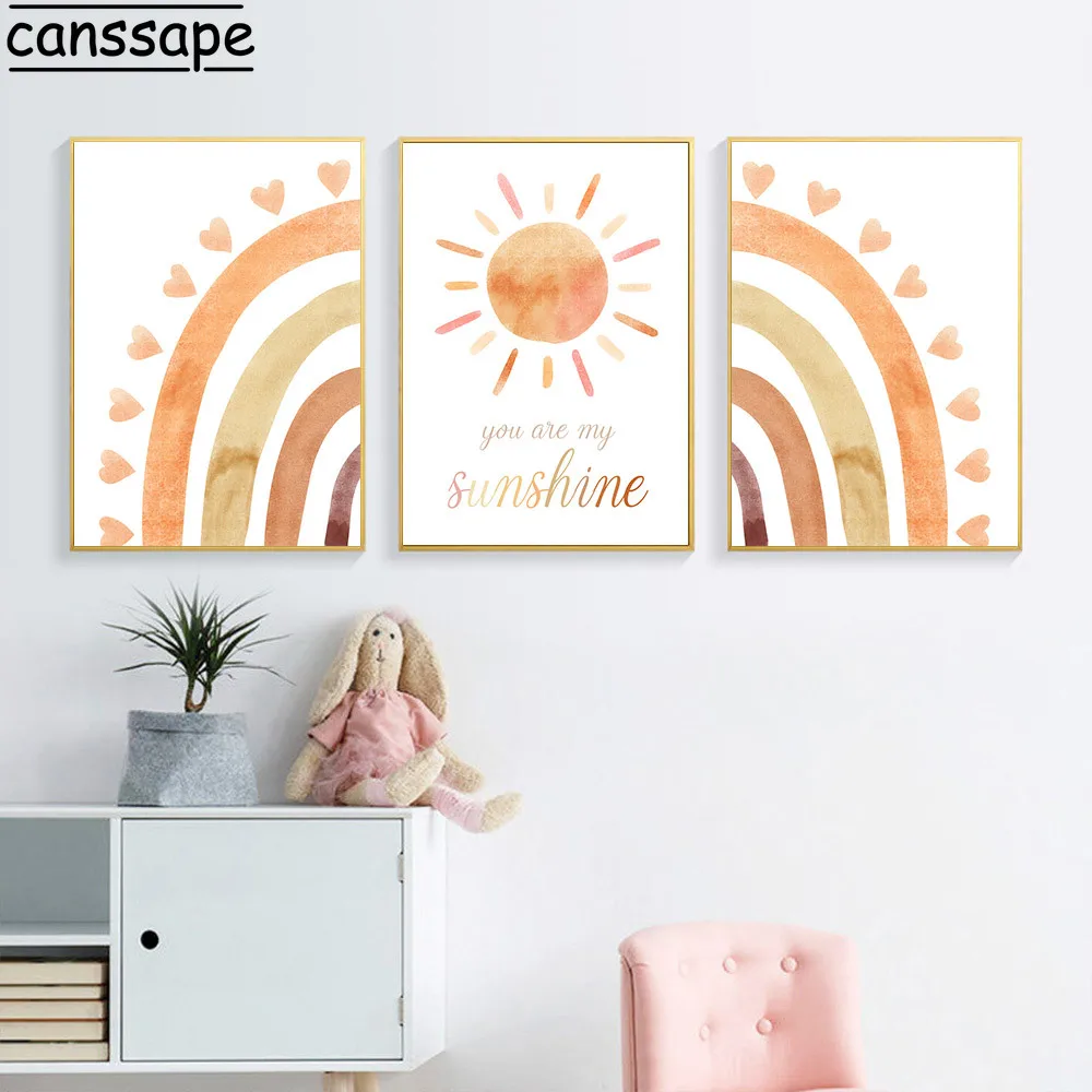 

Радужные настенные плакаты, настенное искусство на холсте с изображением солнца, ты мой солнечный свет, искусственная живопись, принты в ст...