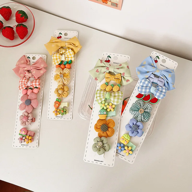 

8pcs/set Cute Kawaii Bows Flower Cartoon Hairpins for Baby Girl Spring Autumn Cloth Hair Pins Clips Barrettes Accessories Things