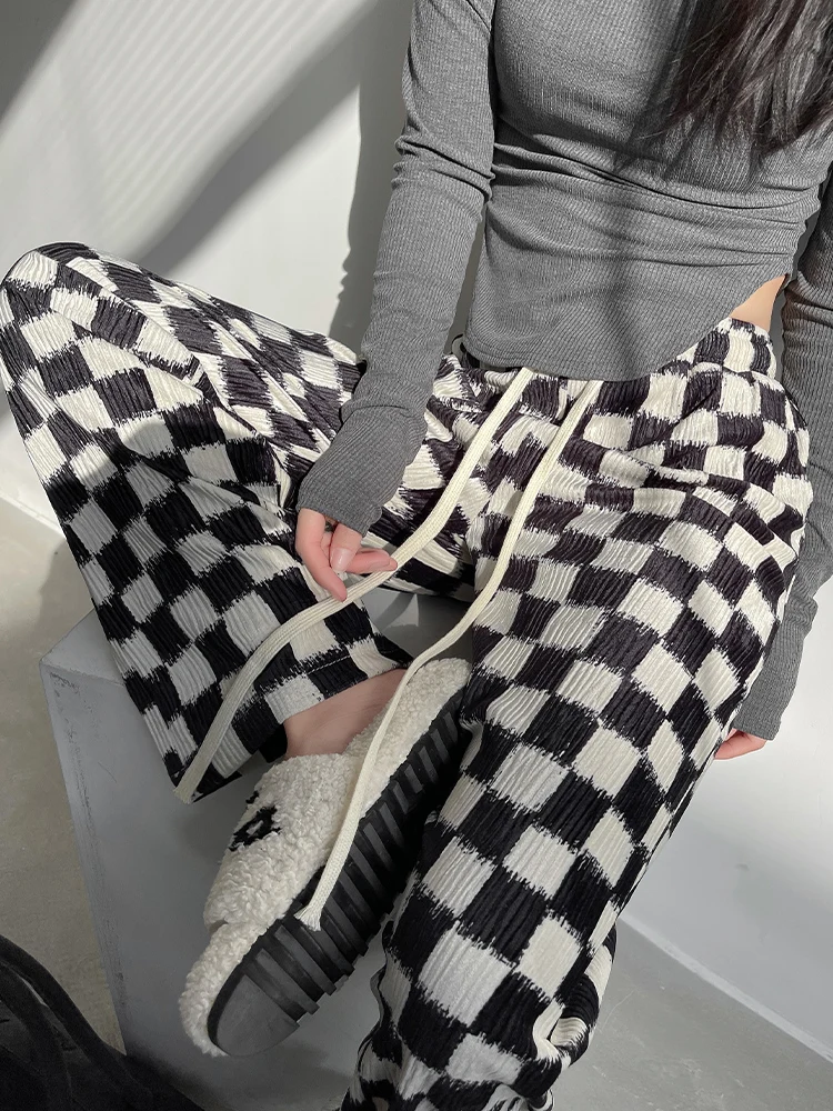

Summer jogging new loose and versatile harness foot pants fashion plaid Harlan casual pants thin sports pants women