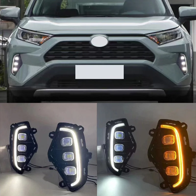 

2Pcs For Toyota RAV4 2019 2020 LED Daytime Running Light DRL Yellow Turn Signal Indicator Light Bumper Lamp With Fog Lamp