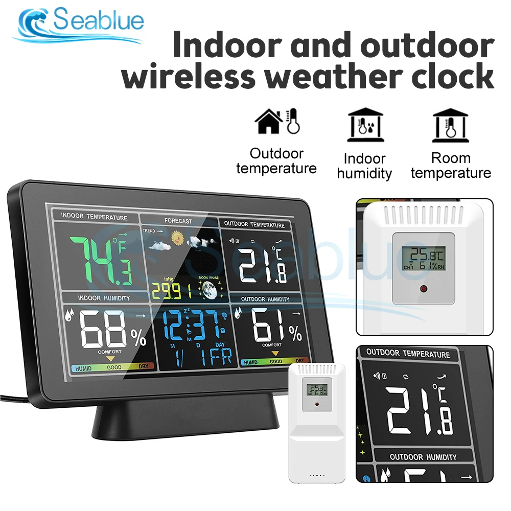 

Weather Station Clocks Wireless Indoor Outdoor Thermometer Table Clock With Temperature And Humidity Snooze Alarm Clock Calendar