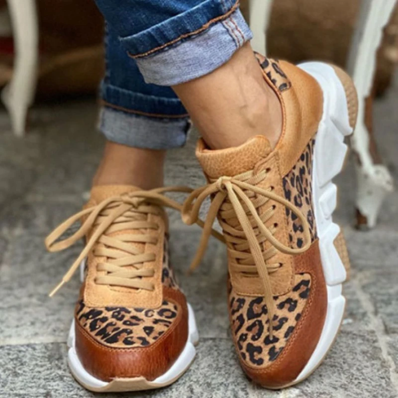 

New Women's Loafers Platform Low-top Colorblock Sneakers Leopard Print Lightweight Comfortable Vulcanized Shoes Basquettes Femme