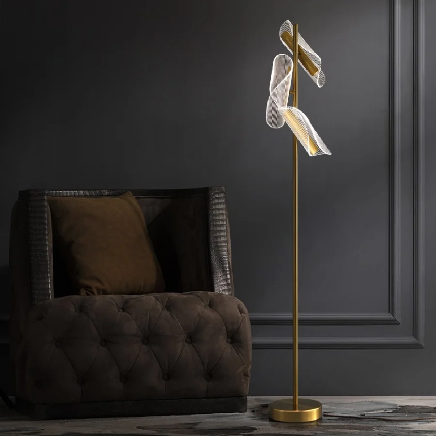 

Gold Simple Nordic LED Floor Lamp For Study Living Room Bedroom Decoration Vertical Fixture Acrylic Designer New Floor Lights