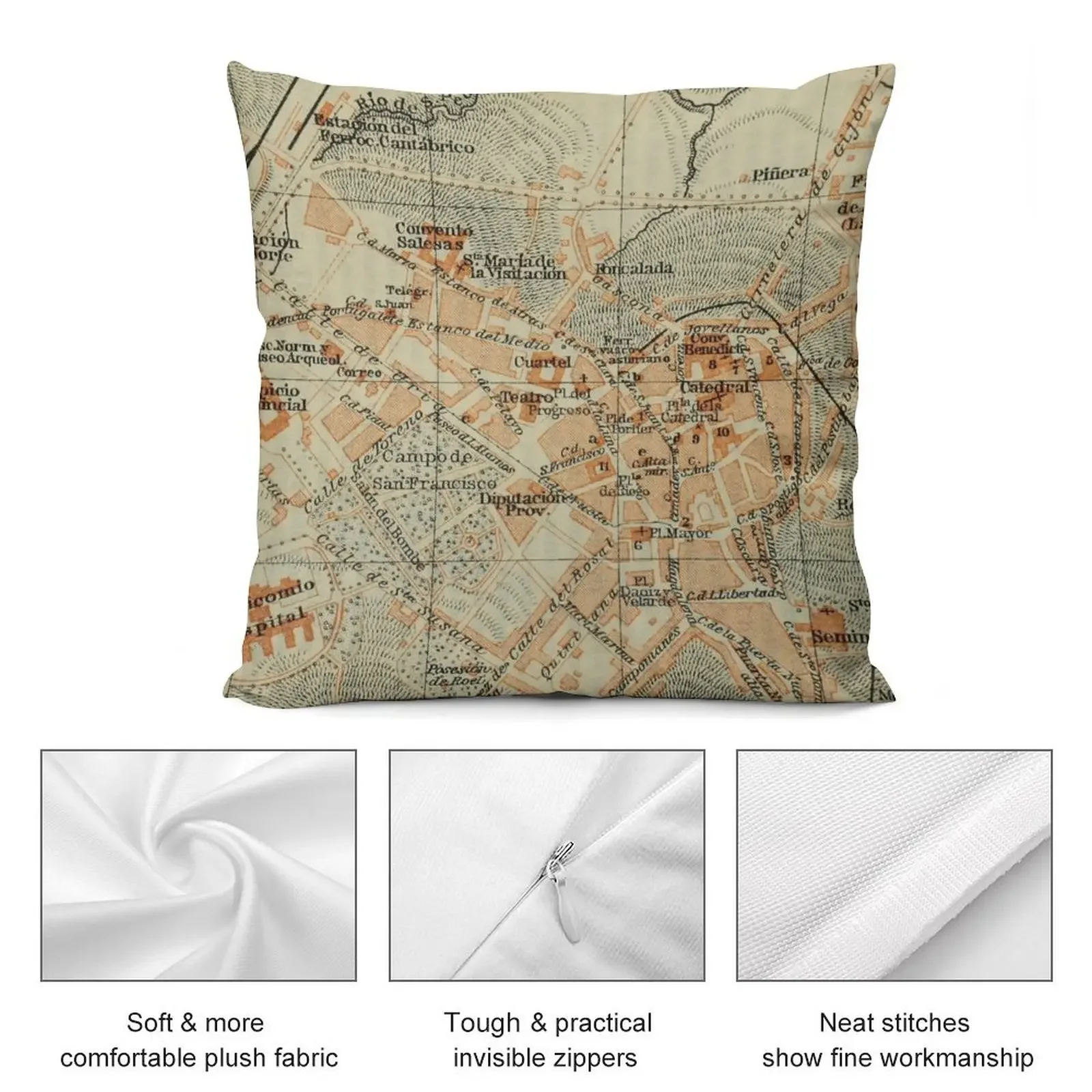 Винтажная карта Испаніи Oviedo (1913) Декоративная подушка Подушка Осеннее украшение