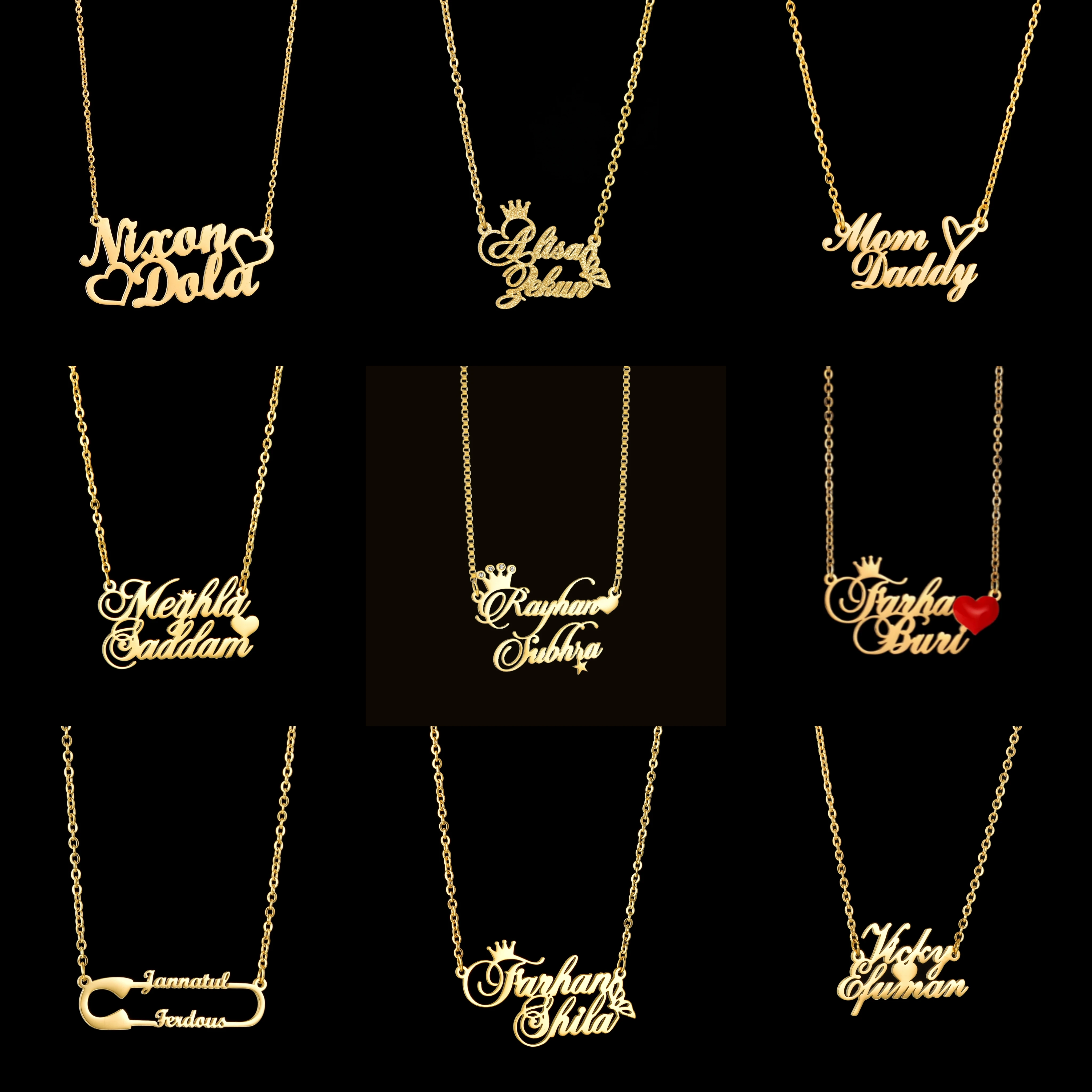 Acheerup collana personalizzata con doppio nome in acciaio inossidabile regalo di gioielli personalizzati ciondolo a forma di cuore con catena Color oro per donna