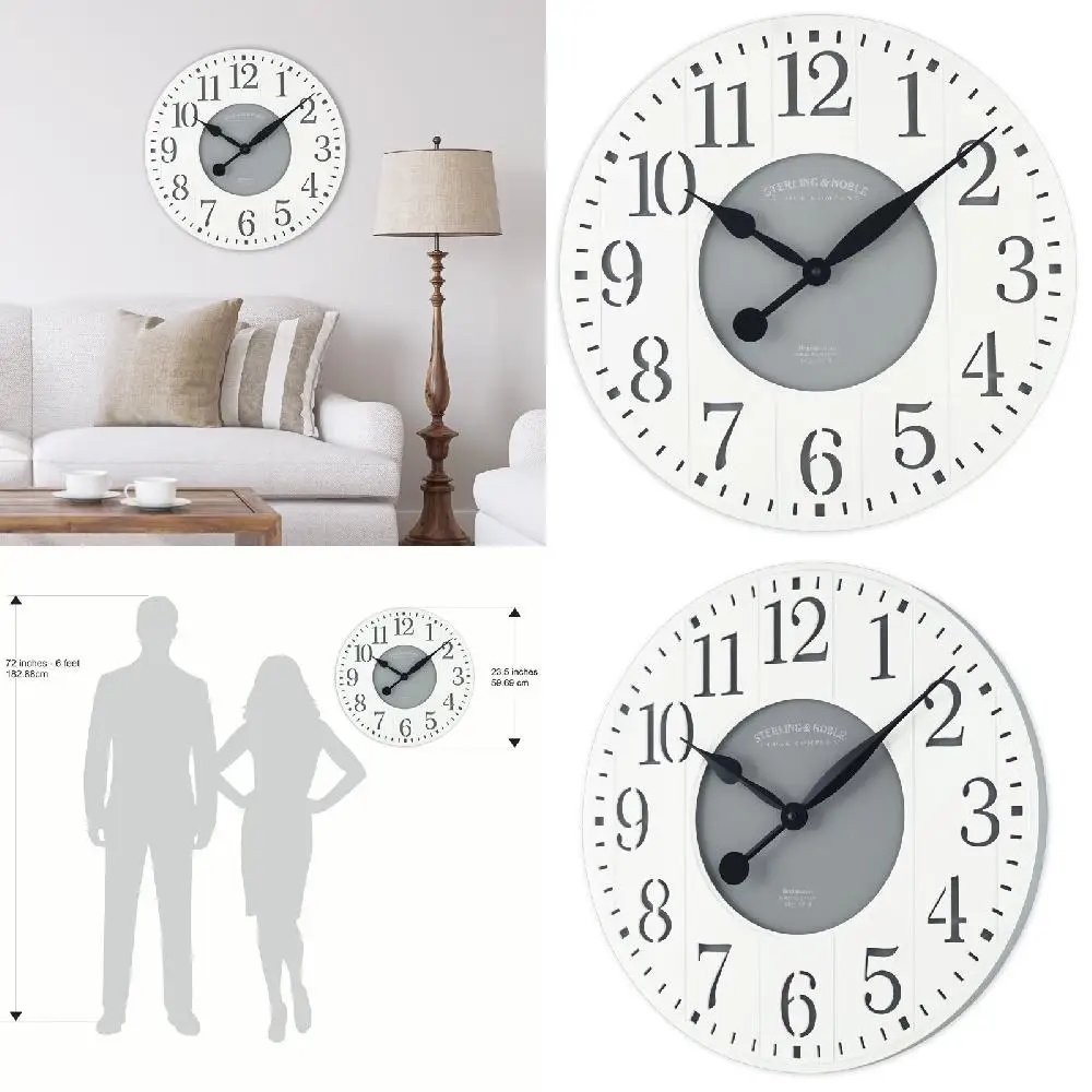 

Gorgeous 23.5" White & Gray Arabic Farmhouse Wall Clock - Stylish Decorative Analog Display Wainscot Clock.