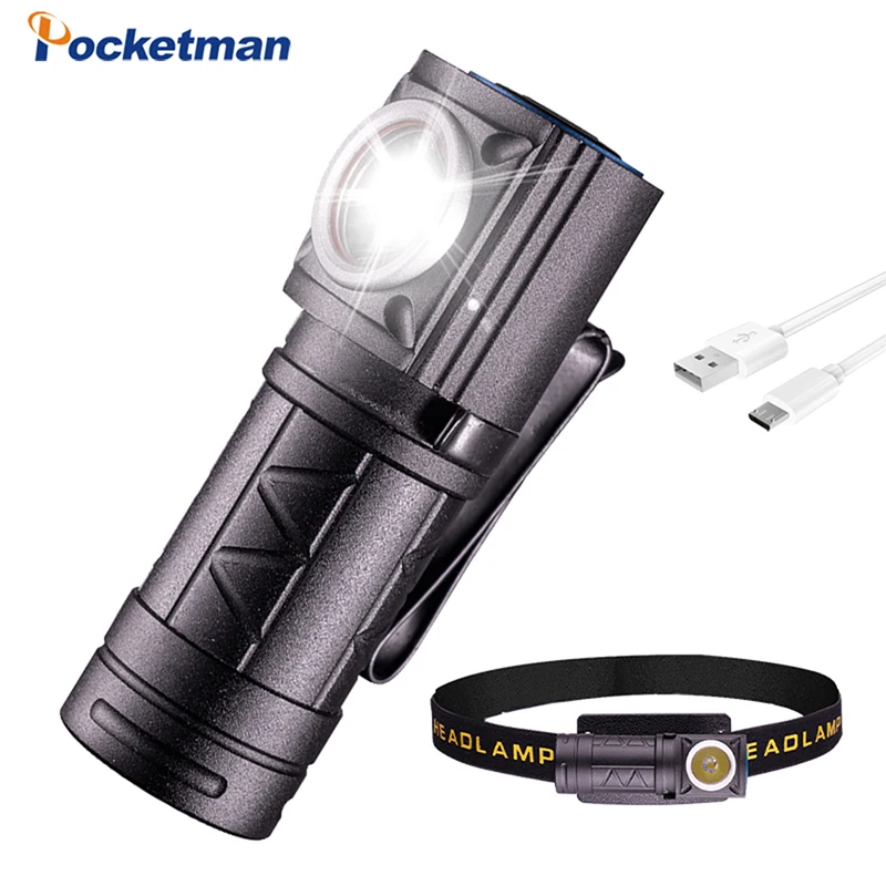 

2 In 1 LED Headlamp Rechargeable 5 Modes Flashlight Headlight Flashlight with Pen Clip Power Indicator for Fishing Camping