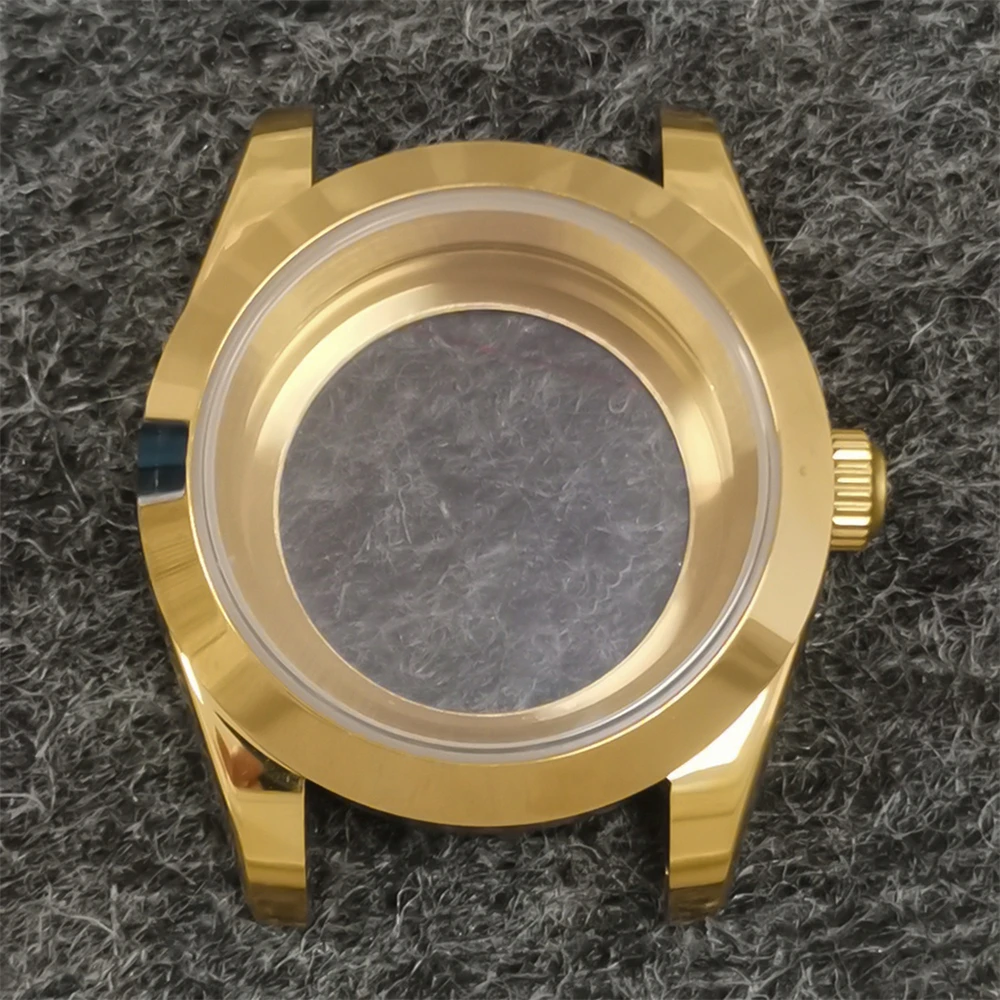 PVD Gold Stainless Steel Watch Case 39mm Transparent Bottom Cover Oyster Type Sapphire Mirror Case For NH35 NH36 Movement