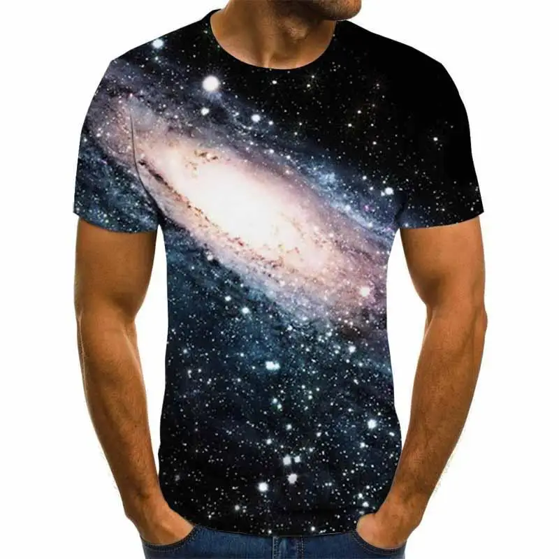 

2022 Foreign Trade Hot Style Galaxy Starry Sky Print Short Sleeve Men'sSummer Fashion 3dt Shirt Breathable Top