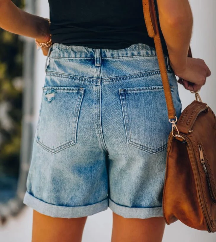 2023 Summer Fashion Street Style Frayed Denim Shorts Ladies Jeans Women's Clothing