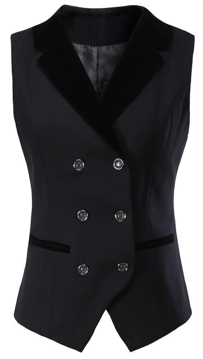 

Жилет женский деловой с двубортным воротником, черный, 2022