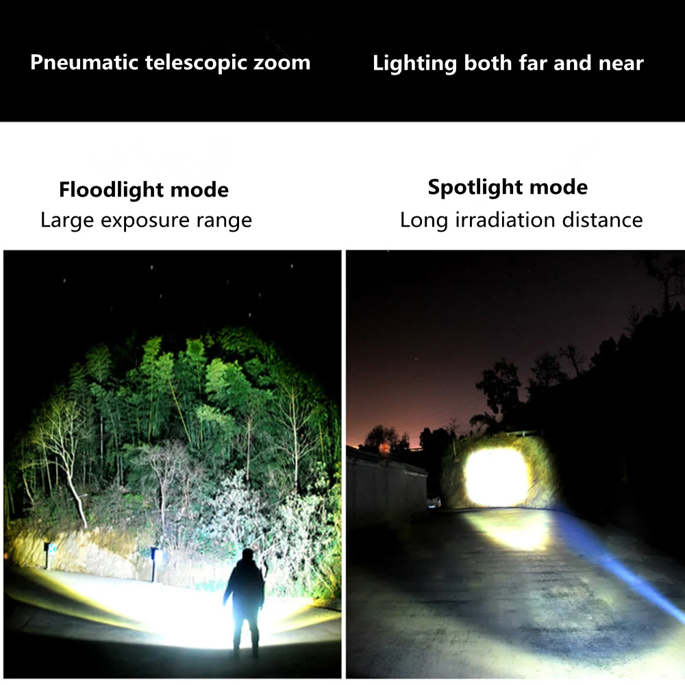 Фонарик высокой мощности с металлическим переключателем и телескопическим