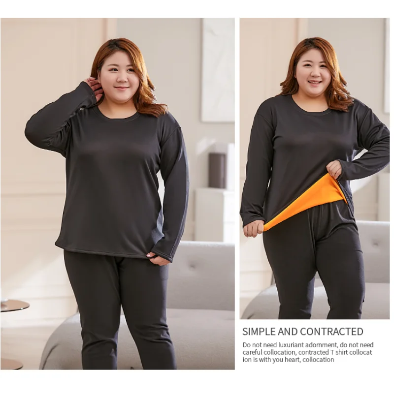 5XL Plus Size Thermal Underwear Women Bottoming Shirt Solid Long-Sleeved T-Shirt Thick Velvet Heating Fiber Thermal Top T-Shirt