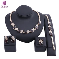women wedding gold color crystal zircon necklaces earring bracelet ring party holiday accessories bridal jewellery sets