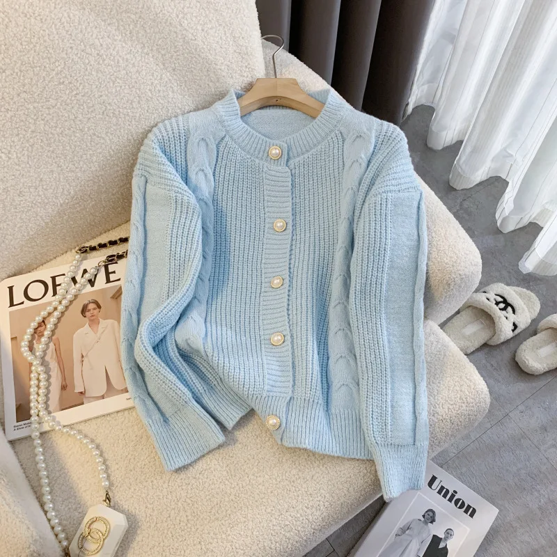 

Женский вязаный кардиган с круглым вырезом, Осень-зима