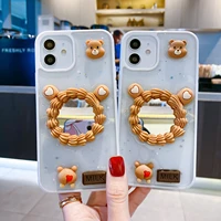 cute bear mirror makeup phone case for iphone 11 12 promax 13 mini pro apple xs max xr x 7 8 plus cases full cover lovely luxury