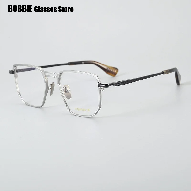 Square Double Beam Glasses Frame Men Business Ultralight Pure Titanium Eyewear Myopia Eyeglasses Optical Blue Light Lens Gafas