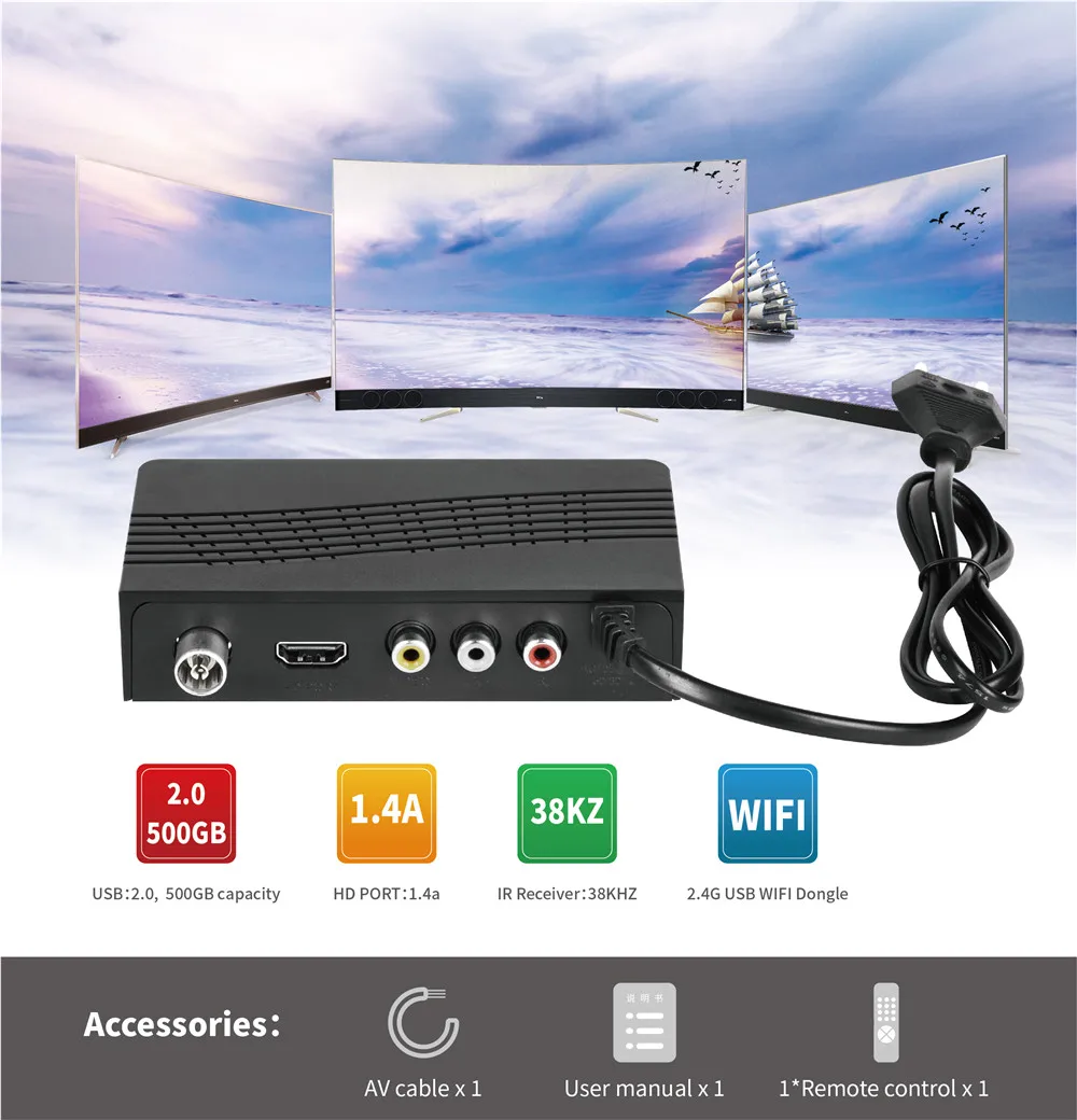 Full-HD 1080P Dvb-t2 тюнер DVB-T2 HEVC H.265 T2 Бесплатная цифровая ТВ-приставка Wifi Usb2.0TV приставка