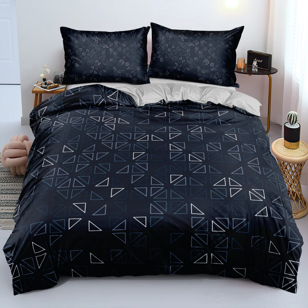 

3D Design Custom Bedding Sets Dark Blue Geometry Quilt Cover and Pillowcases Single Full Queen King Sizes Double Duvet Cover Set