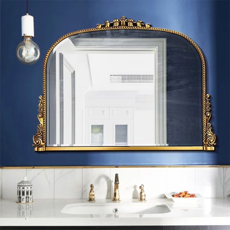 

Aesthetic Big Vintage Mirror Wall Art Bathroom Wood Gold Living Room Mirror Quality Luxury Muur Decoratie Home Decorations
