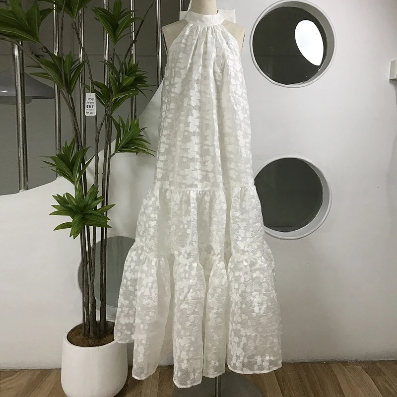 

Женское длинное платье с лямкой на шее, повседневное свободное пляжное платье без рукавов с бантом, праздничное длинное платье, лето 2023