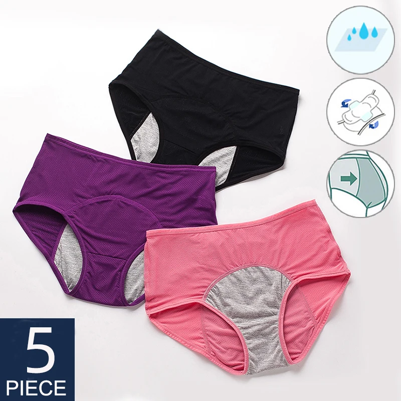 

5PCS Leak Proof Menstrual Panties Physiological Pants Women Underwear Period Comfortable Waterproof Briefs M-8XL Dropshipping