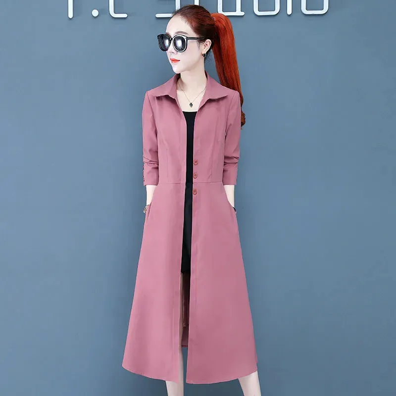 

Women Long Windbreaker 2023 New Spring Autumn Thin Coat Fashion Slim Female Casual Jacket Single Breasted Cardigan Outerwear