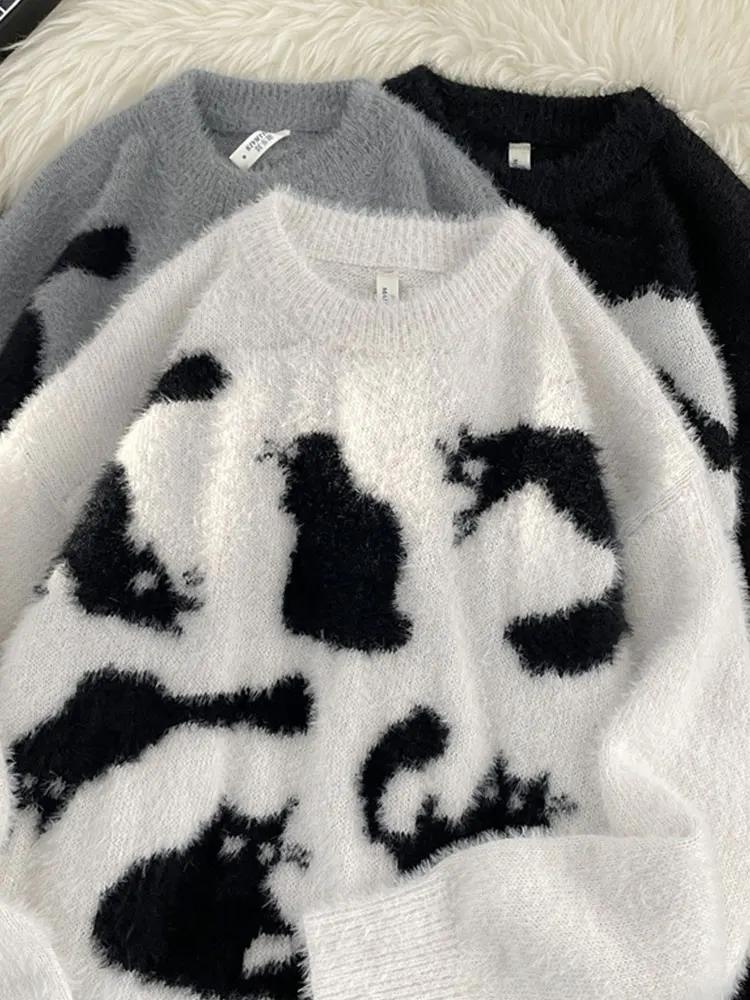 Зимний Гонконгский свитер с круглым вырезом мужской модный бренд High Street Leisure Cat