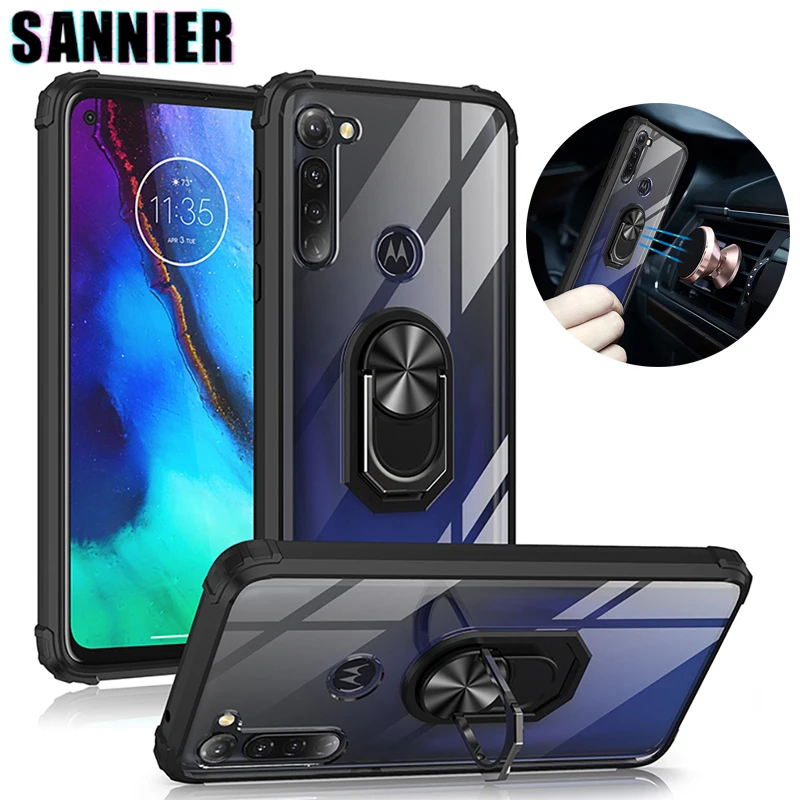 

Strong Shockproof Car Holder Case For Motorola Moto G9 Play G8 Power Lite Magnetic Ring Clear Phone Cover For Moto G Stylus