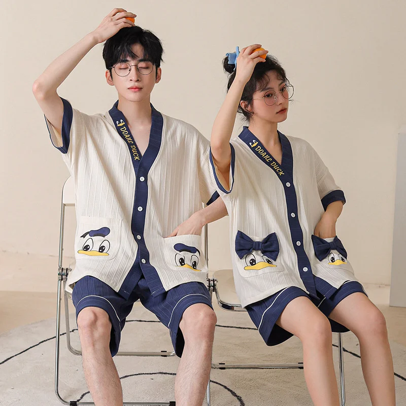 2022 New Couple Pajamas Women's Spring And Summer Pure Cotton Short Sleeved Shorts Cartoon Men's Large Home Clothes