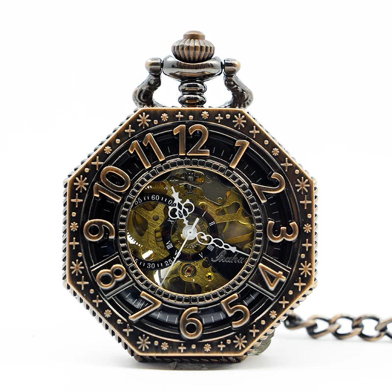 

Vintage Mechanical Pocket Watch Octagonal Arabic Numerals Men Ladies Student Pocket Watch Gift Flip Roman Numeral Clock Pendant