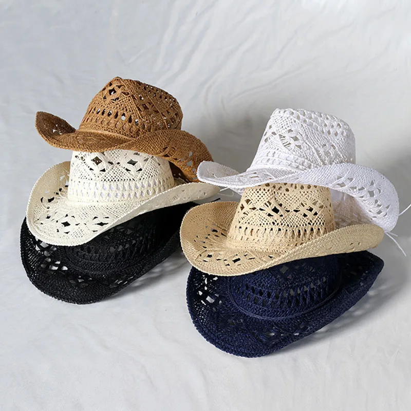 

Womens Summer Straw Hat Wide Brim Outdoor UV Protection Foldable Cowboy Sun Hat Beach Cap