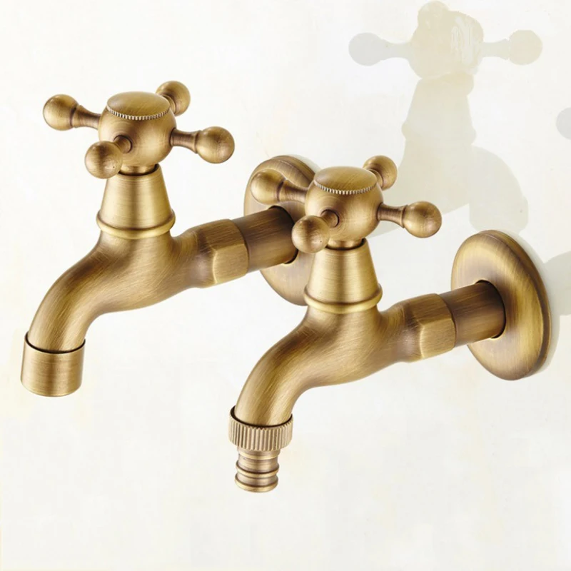 

Wall Mount Bibcock Antique Brass Retro Small Pool Tap Decorative Outdoor Garden Faucet Washing Machine Mop Cold Water WC Taps