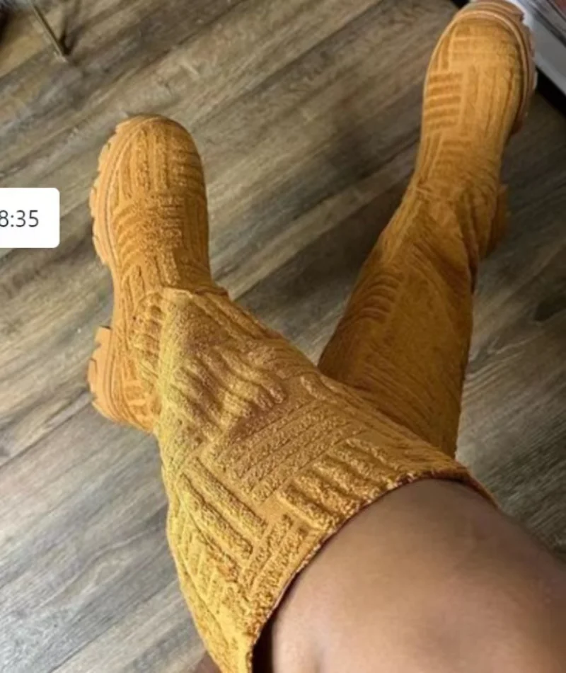 Top Selling Winter Boots Women Flat Toning Shoes Slip on Streetwear 2022 New Fabric Knee High Towel Boots for Women